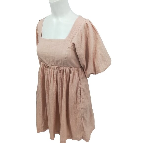 Lulus Puff Sleeve Open Back Empire Waist Babydoll Mini Dress Size S Blush Pink - Picture 8 of 15